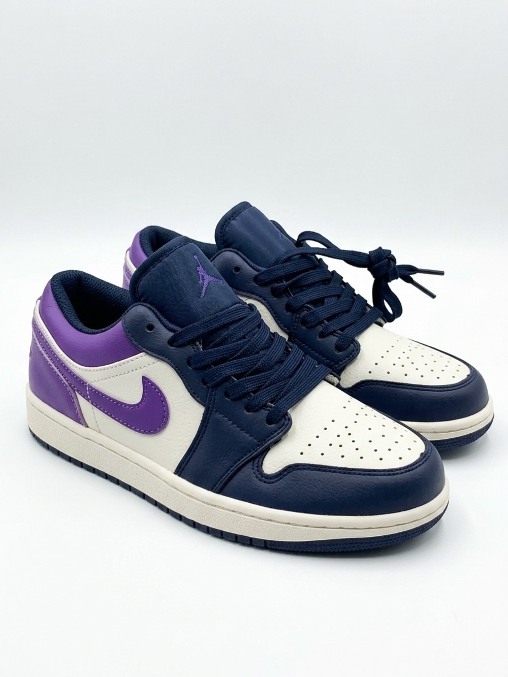 Jordan Low Top Sneakers in Navy, Purple & White